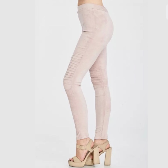 Pink Blush Faux Suede Stretch Moto Leggings - Picture 3 of 8